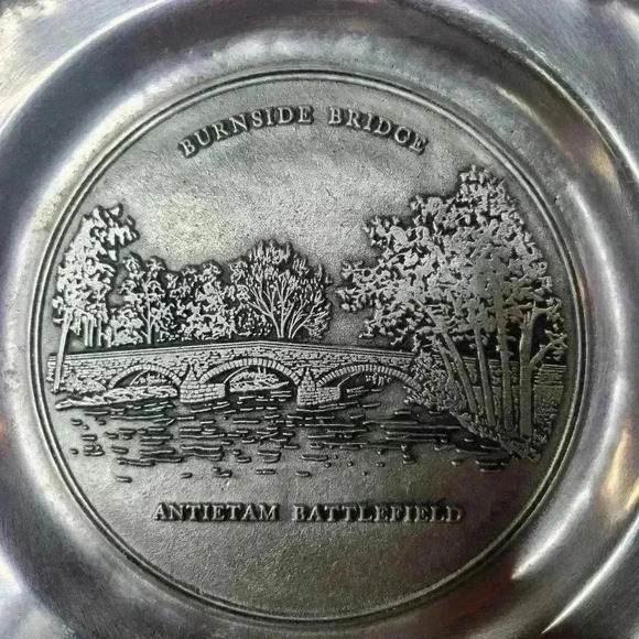 ANTIETAM BATTLEFIELD BURNSIDE BRIDGE WILTON-COLUMBIA PA.PEWTER PLATE - Picture 2 of 5